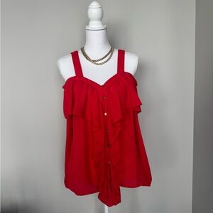 MICHAEL Michael Kors Red Ruffled long Sleeve Top/ blouse